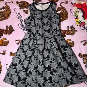 Black & White Floral Fit-and-Flare Dress